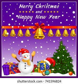 Vector design of Snowman for Merry Christmas and Happy New Year Holiday celebration background