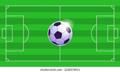 vector design of a soccer field with a ball in the center, top view