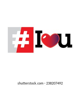 Vector design social media hashtag icon with colorful I love you letters.