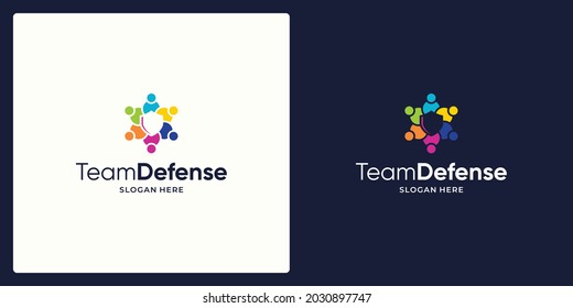 Diseño vectorial del logotipo del equipo de redes sociales y logotipo del símbolo de defensa.