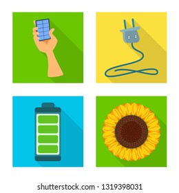 Vector design of Solar and panel sign. Set of Solar and green stock symbol for web.