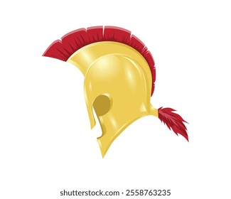 vector design of a soldier's or knight's helmet in ancient times made of gold with red feathers on the top