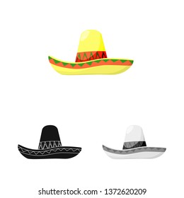 Vector design of sombrero and mexican logo. Collection of sombrero and hat stock vector illustration.