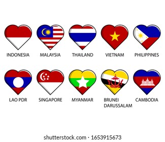 diseño vectorial de la bandera del sudeste asiático en forma de amor