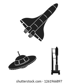 Vector design of spaceship and ship symbol. Collection of spaceship and station stock vector illustration.