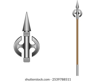 vector design of a spear combined with a double-edged ax made of sharp and pointed steel