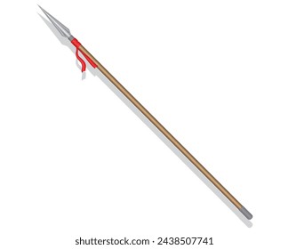 vector design of a spear with a pointed or sharp top made of iron and tied with red cloth. This tool is usually used for fighting or hunting animals