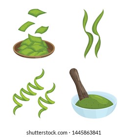 Vector design of spirulina and seaweed symbol. Collection of spirulina and vegan stock symbol for web.