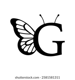 Vector design with split letter G with butterfly wings. Modern typography with nature-inspired elegance. Whimsical, artistic monogram is perfect for branding, wedding logos, and custom lettering