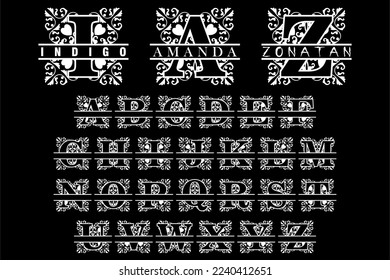 vector design split monogram letter full alphabet a-z for print