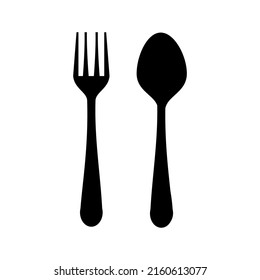 vector design of spoon and fork icon in black and white lined up.