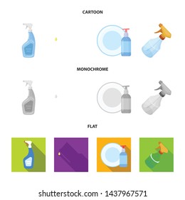 Vector design of sprayer and liquid sign. Set of sprayer and pesticide stock symbol for web.