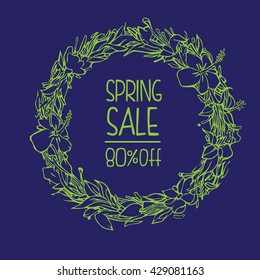 Vector design spring sale promotion 80% off with colorful floral circle framed 
