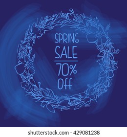 Vector design spring sale promotion 70% off with colorful floral circle framed 