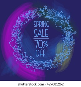Vector design spring sale promotion 70% off with colorful floral circle framed 