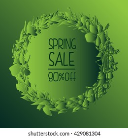 Vector design spring sale promotion 80% off with colorful floral circle framed 