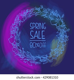 Vector design spring sale promotion 80% off with colorful floral circle framed 
