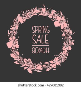 Vector design spring sale promotion 80% off with colorful floral circle framed 