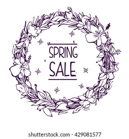 Vector design spring sale promotion with colorful floral circle framed .