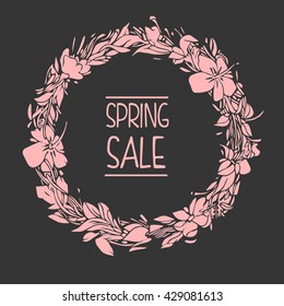 Vector design spring sale promotion with colorful floral circle framed .