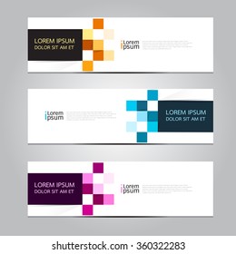 Vector design with squares Banner backgrounds in three different colors.
