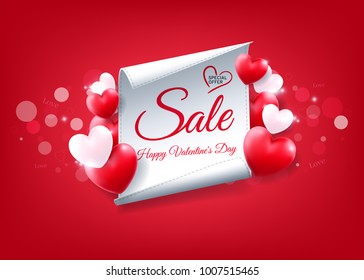Vector design for St. Valentine’s Day. Sale background with balloons heart pattern. Banners, Wallpapers, flyers, invitation, posters, brochure. 