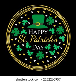 Vector design for St. Patrick's Day. A picture with a clover and a hat on a dark background. Postcard, square template, suitable for posting on social networks