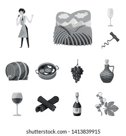 Vector design of stamp and restaurant icon. Collection of stamp and vineyard vector icon for stock.