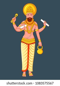 Vector design of statue of Indian God Vishwakarma sculpture engraved on stone