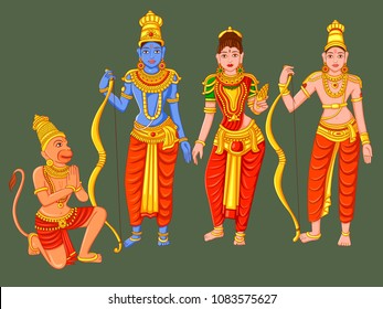 Vector design of Statue of Indian God Rama, Laxmana, Sita and Hanuman  sculpture