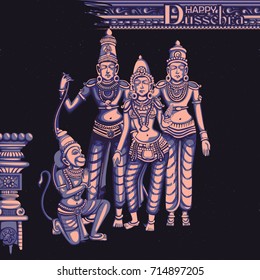 Vector design of Statue of Indian God Rama, Laxmana, Sita and Hanuman for Happy Dussehra festival of India