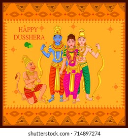 Vector design of Statue of Indian God Rama, Laxmana, Sita and Hanuman for Happy Dussehra festival of India