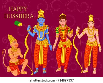 Vector design of Statue of Indian God Rama, Laxmana, Sita and Hanuman for Happy Dussehra festival of India
