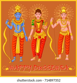 Vector design of Statue of Indian God Rama, Laxmana and Sita for Happy Dussehra festival of India
