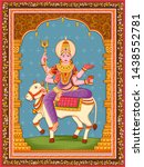 Vector design of statue of Indian Goddess Maha Gauri one of avatar from Navadurga with vintage floral frame background