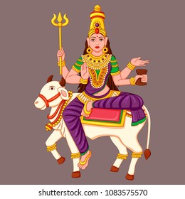 Vector design of statue of Indian Goddess Maha Gauri sculpture one of avatar from Navadurga engraved on stone