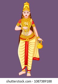 Vector design of statue of Indian Goddess Brahmacharini sculpture one of avatar from Navadurga engraved on stone