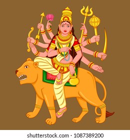 Vector design of statue of Indian Goddess Chandraghanta sculpture one of avatar from Navadurga engraved on stone