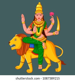 Vector design of statue of Indian Goddess Katyayani sculpture one of avatar from Navadurga engraved on stone