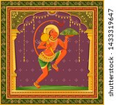 Vector design of statue of Indian Lord Hanuman with vintage floral frame background
