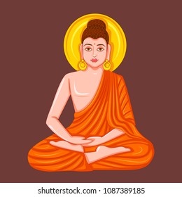 Vector design of statue of Indian Lord Buddha sculpture one of avatar from the Dashavatara of Vishnu engraved on stone