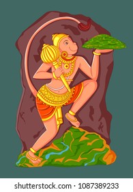 Vector design of statue of Indian Lord Hanuman sculpture engraved on stone