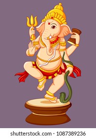 Vector design of statue of Indian Lord Ganesha sculpture engraved on stone