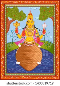 Vector design of statue of Indian Lord Kurma one of avatar from the Dashavatara of Vishnu with vintage floral frame background