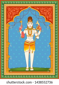 Vector design of statue of Indian Lord Shiva with vintage floral frame background