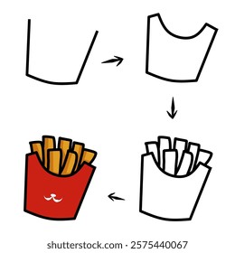 vector design step by step drawing French fries, tutorial drawing French fries, how to draw potato