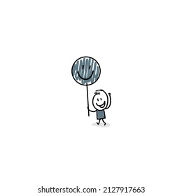 Vector design of stickman holding blue balloon