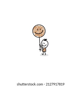 Vector design of stickman holding brown balloon