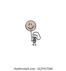 Vector design of stickman holding grey balloon
