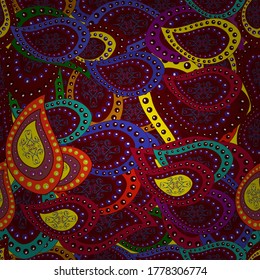 Vector design. - stock. Seamless Cute fabric pattern. It can be used on mug prints, baby apparels, wallpaper, wrapping boxes etc. Pattern red, brown and violet on colors. Abstract doodles pattern.